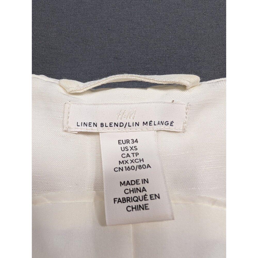H&M Linen Blend Long Vest Women's XS White Button-Front Sleeveless